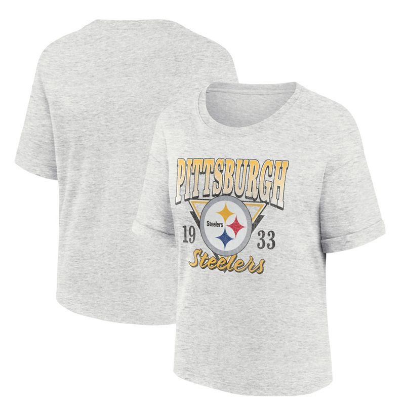 slide 3 of 3, NFL Pittsburgh Steelers Women's Oatmeal Heather Rolled Sleeve T-Shirt - XL, 1 ct