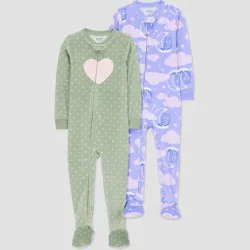 Carter's Just One You® Toddler Girls' 2pk Snug Fit Long Sleeve Heart Velour Footed Pajama - Purple/Sage Green 5T