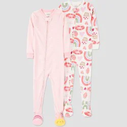 Carter's Just One You® Toddler Girls' 2pk Snug Fit Long Sleeve Sweets and Rainbow Velour Footed Pajama - Pink 2T