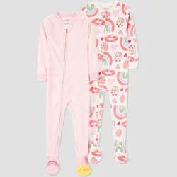 Carter's Just One You® Toddler Girls' 2pk Snug Fit Long Sleeve Sweets and Rainbow Velour Footed Pajama - Pink 2T