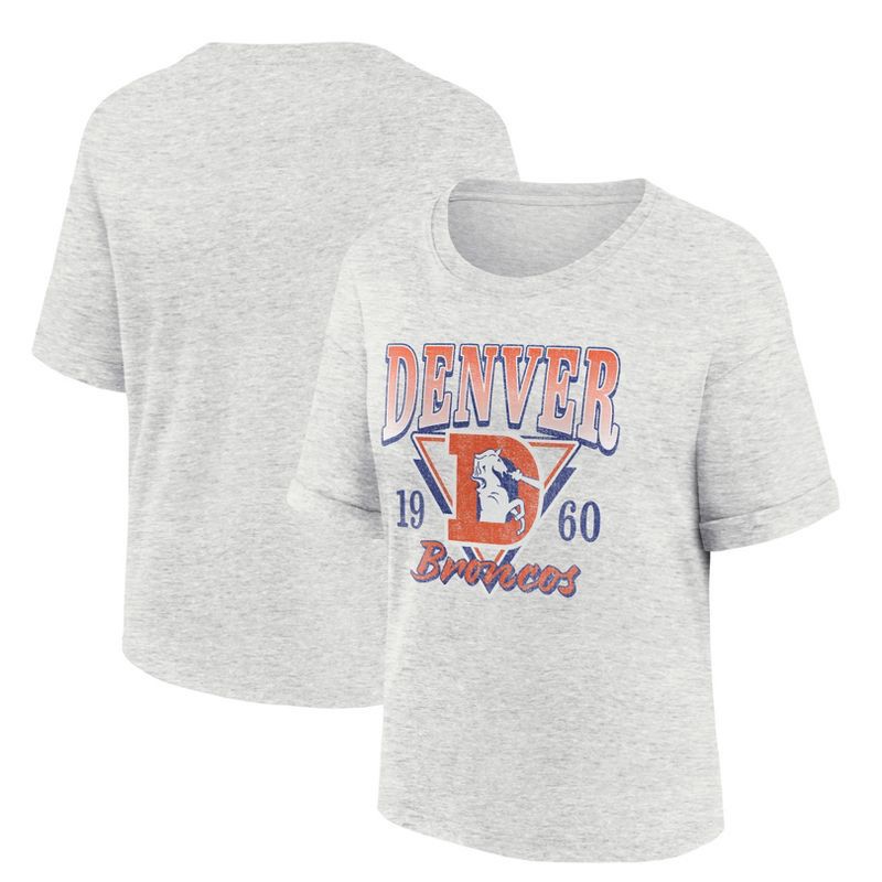 slide 3 of 3, NFL Denver Broncos Women's Oatmeal Heather Rolled Sleeve T-Shirt - XXL, 1 ct