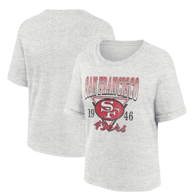 slide 3 of 3, NFL San Francisco 49ers Women's Oatmeal Heather Rolled Sleeve T-Shirt - XXL, 1 ct