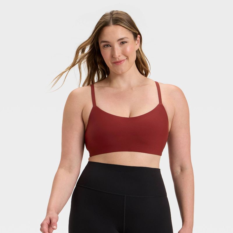 slide 4 of 6, Women's Everyday Soft Light Support Strappy Sports Bra - All In Motion™ Maroon S, 1 ct