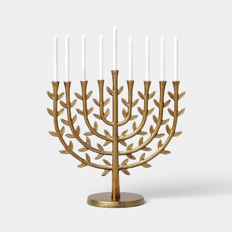 slide 3 of 3, Tree of Life Menorah Metal Hanukkah Candle Holder Gold - Threshold™, 1 ct