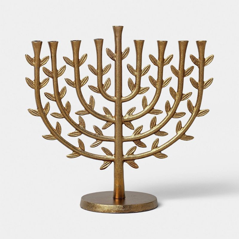 slide 1 of 3, Tree of Life Menorah Metal Hanukkah Candle Holder Gold - Threshold™, 1 ct