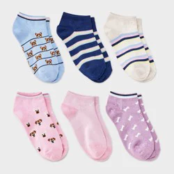 Girls' 6pk Puppy No Show Socks - Cat & Jack™ L
