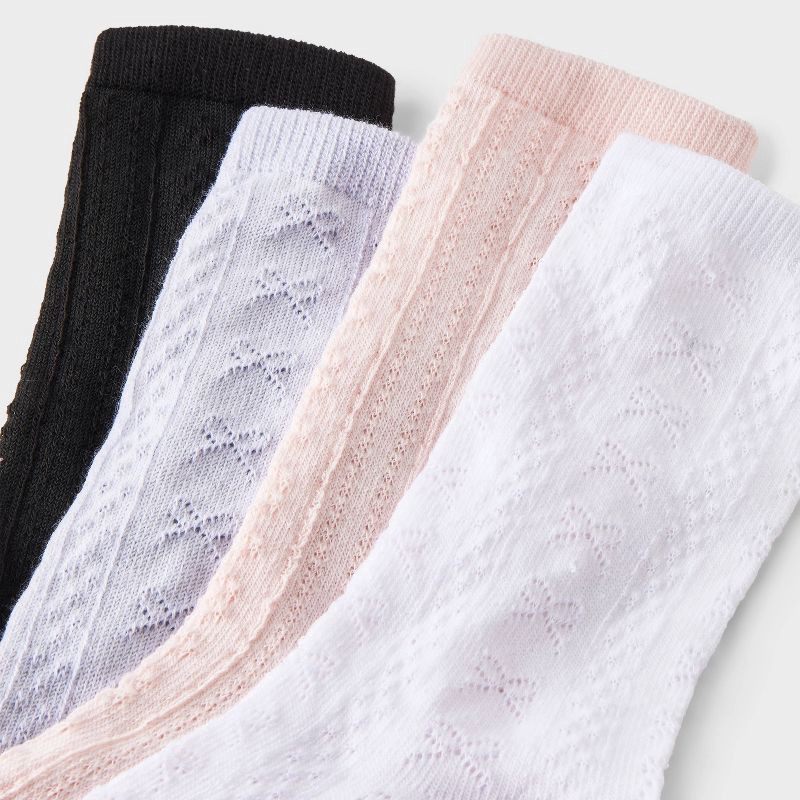 slide 3 of 3, Girls' 4pk Cable Knit Bow Crew Socks - Cat & Jack™ Black/Pink/Gray S, 4 ct