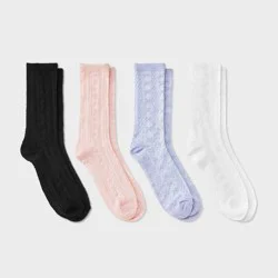 Girls' 4pk Cable Knit Bow Crew Socks - Cat & Jack™ Black/Pink/Gray M