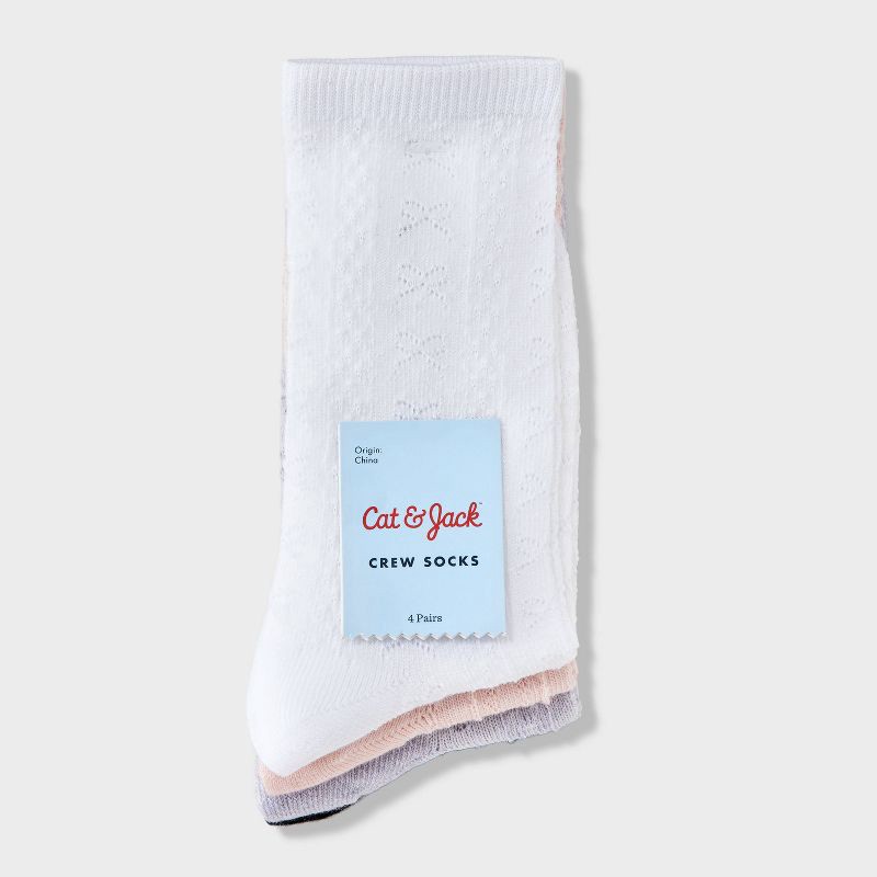 slide 2 of 3, Girls' 4pk Cable Knit Bow Crew Socks - Cat & Jack™ Black/Pink/Gray L, 4 ct