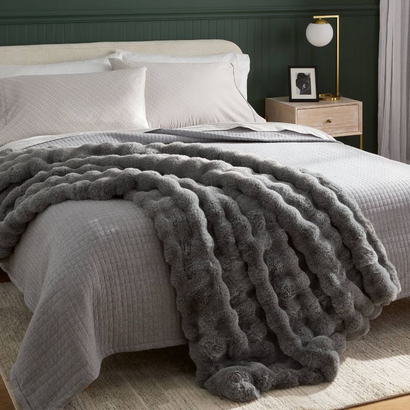 slide 2 of 3, Bubble Fur Throw Gray - Threshold™, 1 ct
