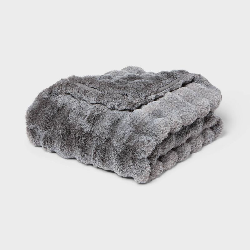 slide 1 of 3, Bubble Fur Throw Gray - Threshold™, 1 ct