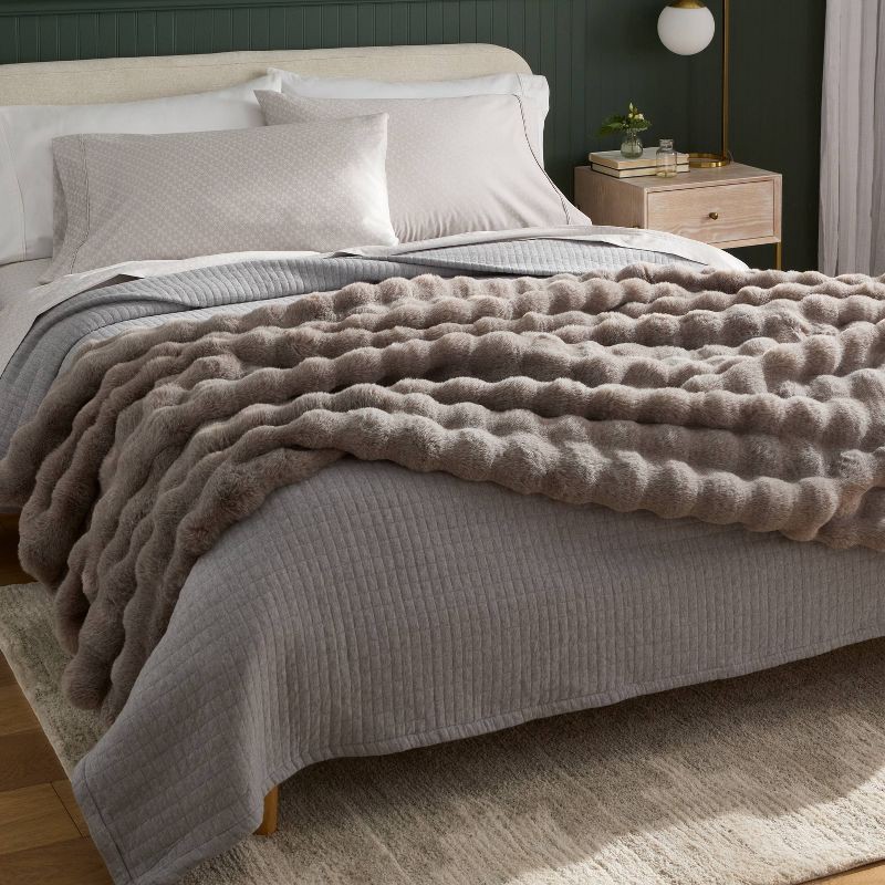 slide 2 of 3, Bubble Fur Throw Taupe - Threshold™, 1 ct