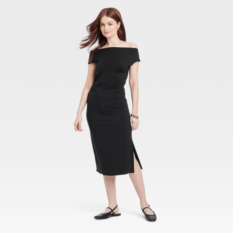 slide 3 of 3, Women's Knit Midi Dress - A New Day™ Black L: Sleeveless Pullover, Scoop Back, Midweight A-Line, Machine Washable, 1 ct