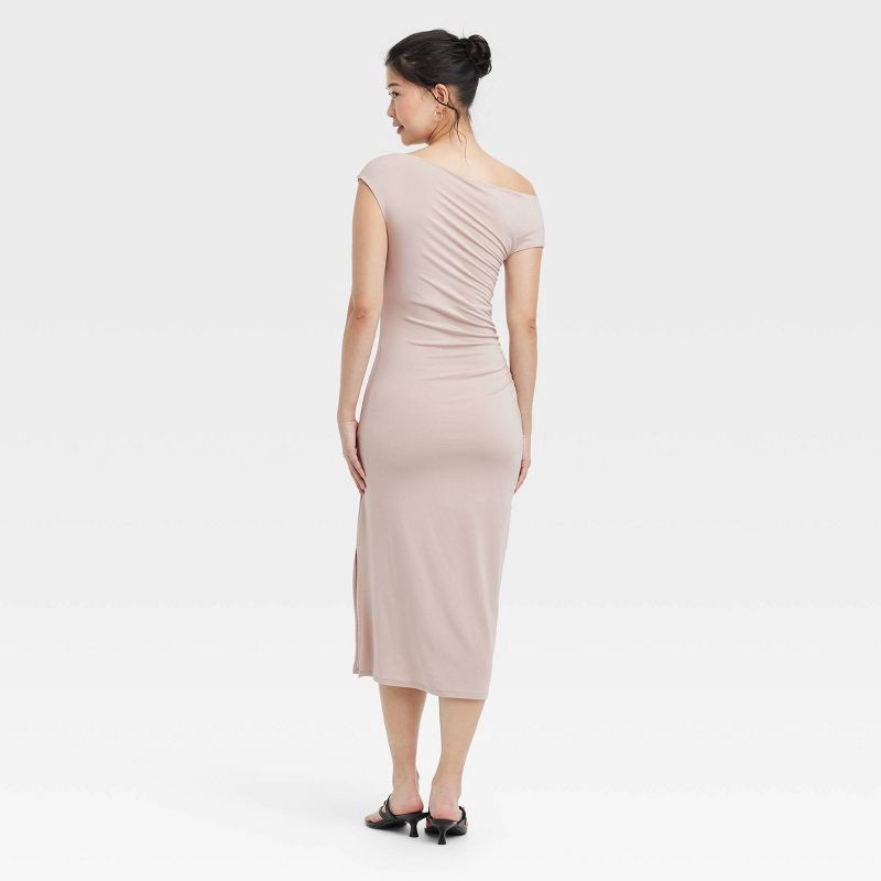 slide 2 of 3, Women's Knit Midi Dress - A New Day™ Bronze L: Off Shoulder, Sleeveless, Pullover, A-Line, Scoop Back, 1 ct