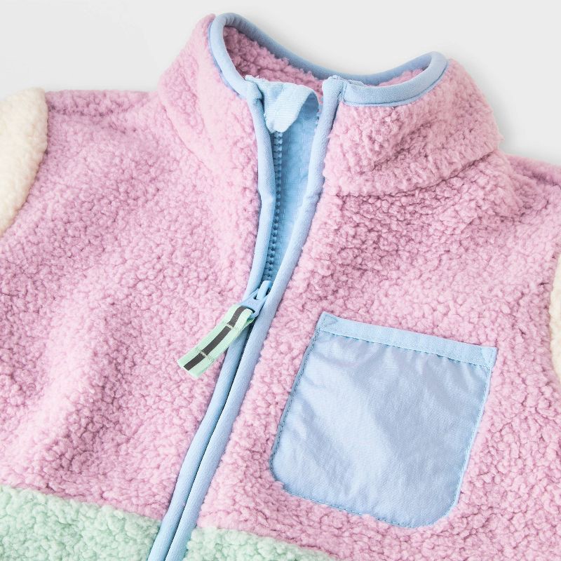 slide 4 of 4, Toddler Girls' Full Zip Fleece Jacket - Cat & Jack™ Cream 18M, 1 ct