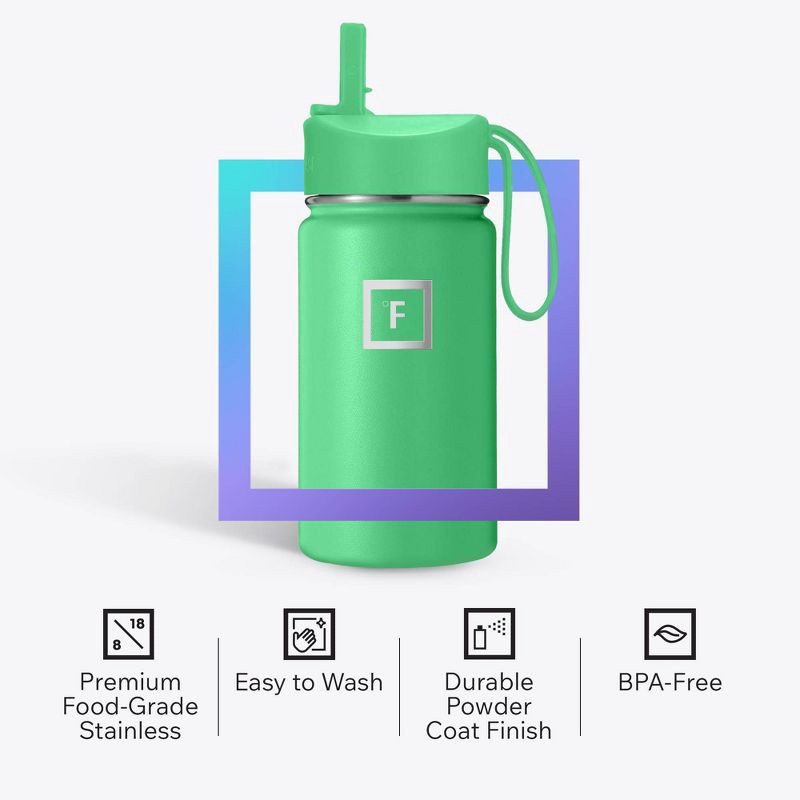slide 4 of 6, IRON FLASK 14oz Kids' Stainless Steel Water Bottle Lucky Jade, 14 oz