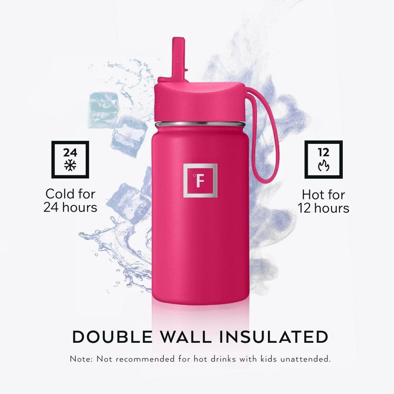 slide 3 of 6, IRON FLASK 14oz Kids' Stainless Steel Water Bottle Rad Raspberry, 14 oz