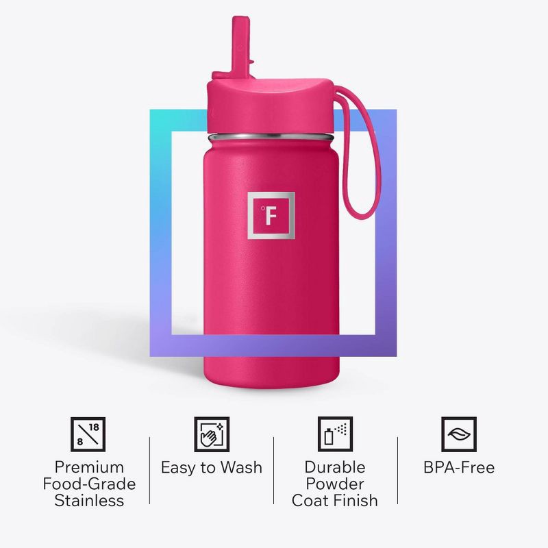 slide 4 of 6, IRON FLASK 14oz Kids' Stainless Steel Water Bottle Rad Raspberry, 14 oz