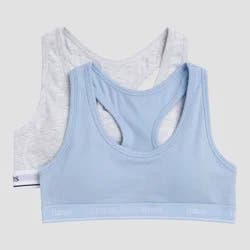 Hanes Girls' 2pk Cotton Sports Bra - Gray/Blue S