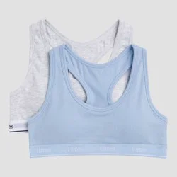 Hanes Girls' 2pk Cotton Sports Bra - Gray/Blue L