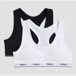 Hanes Girls' 2pk Cotton Sports Bra - Black/White M