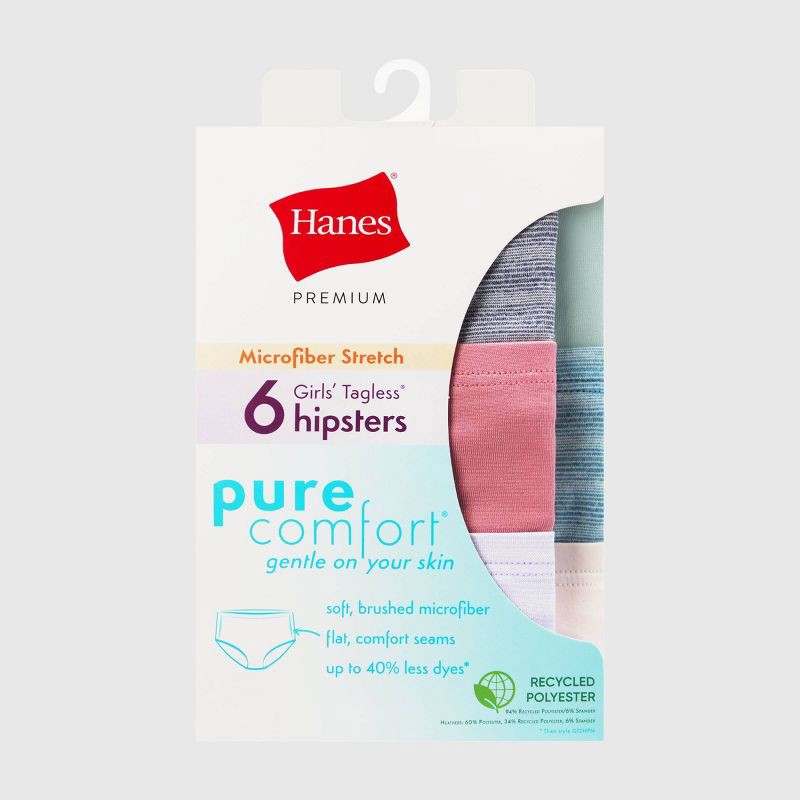 slide 2 of 5, Hanes Girls' 6pk Microfiber Hipster Underwear - 8, 6 ct