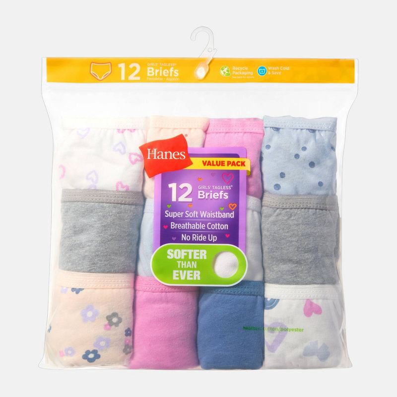 slide 2 of 5, Hanes Girls' 12pk Butterfly and Dot Cotton Briefs - 12, 12 ct