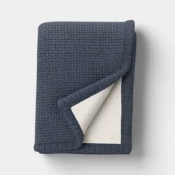 Chenille Knit Throw Blanket with Faux Shearling Reverse Blue - Threshold™