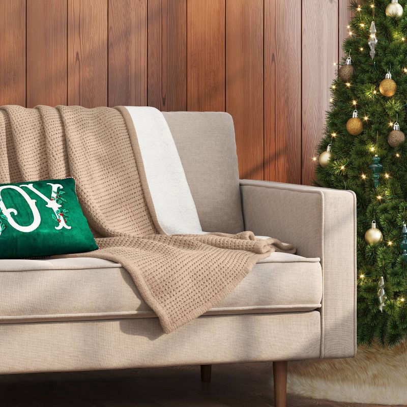 slide 2 of 5, Chenille Knit Throw Blanket with Faux Shearling Reverse Tan - Threshold™, 1 ct