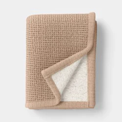 Chenille Knit Throw Blanket with Faux Shearling Reverse Tan - Threshold™