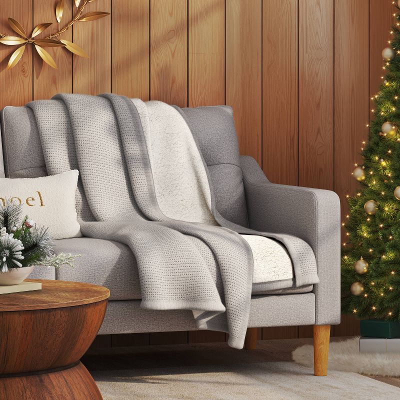 slide 2 of 5, Chenille Knit Throw Blanket with Faux Shearling Reverse Gray - Threshold™, 1 ct