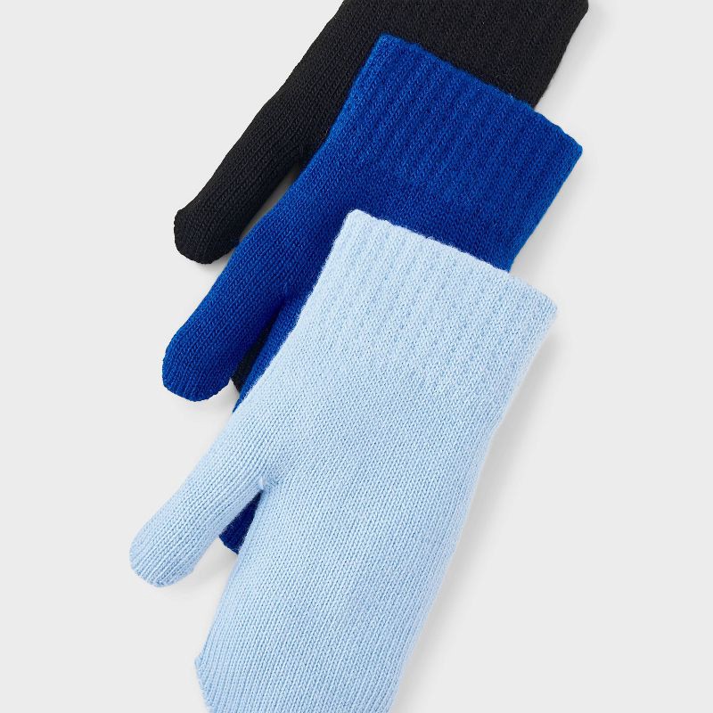 slide 2 of 3, Toddler 3pk Mitten Set - Cat & Jack™ Light Blue/ Blue/ Black 2T-5T, 3 ct
