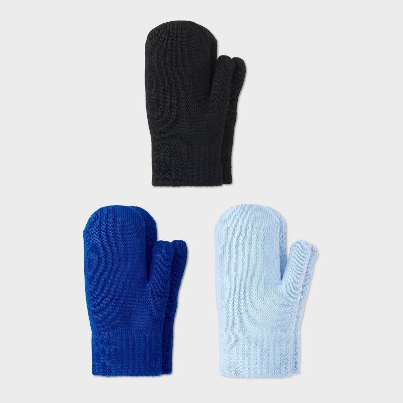 slide 1 of 3, Toddler 3pk Mitten Set - Cat & Jack™ Light Blue/ Blue/ Black 2T-5T, 3 ct
