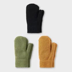 Toddler 3pk Mitten Set - Cat & Jack™ Brown/ Green/ Black 2T-5T