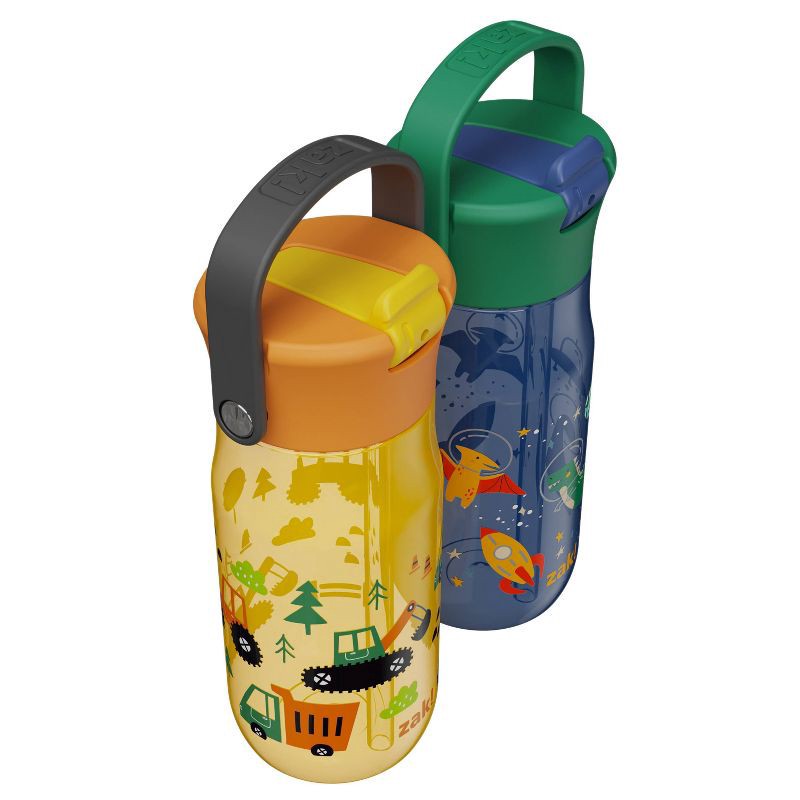 slide 3 of 6, Zak Designs 2pk 18oz Construction/Space DinoHarmony Straw Water Bottle Set Yellow/Gray, 2 ct; 18 oz