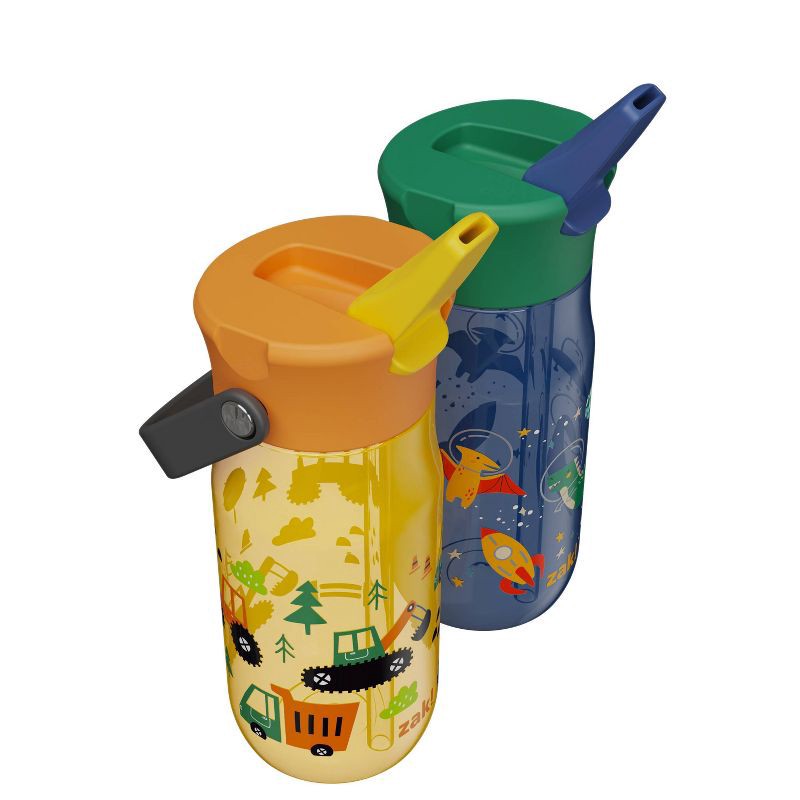 slide 4 of 6, Zak Designs 2pk 18oz Construction/Space DinoHarmony Straw Water Bottle Set Yellow/Gray, 2 ct; 18 oz