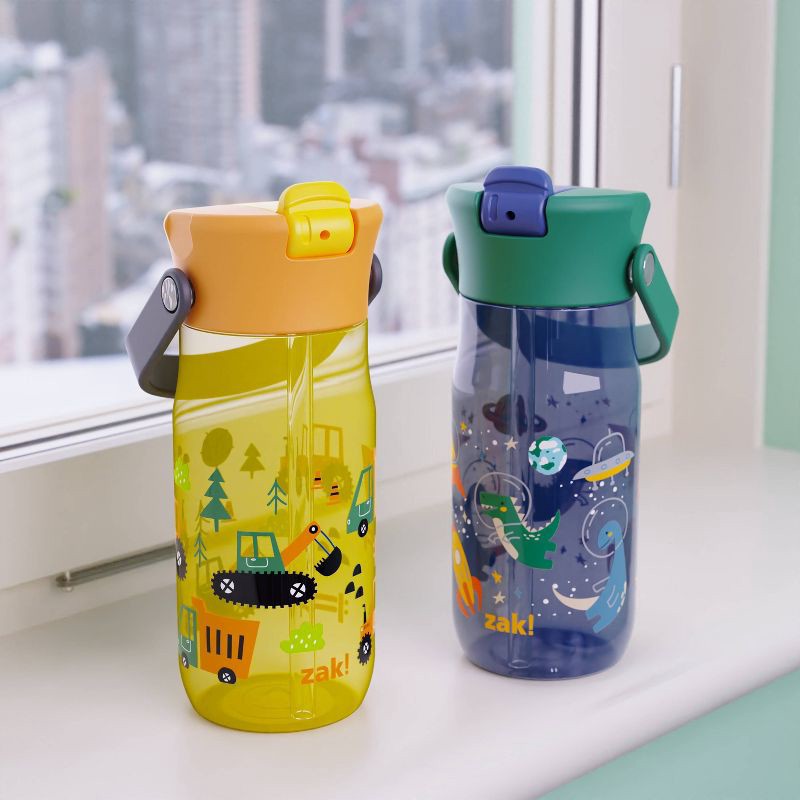 slide 5 of 6, Zak Designs 2pk 18oz Construction/Space DinoHarmony Straw Water Bottle Set Yellow/Gray, 2 ct; 18 oz