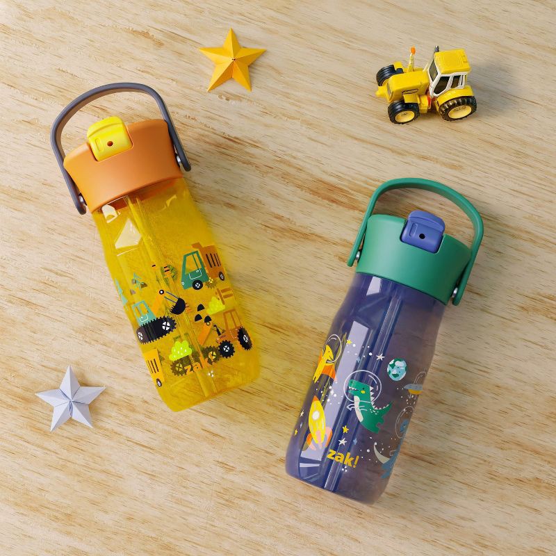 slide 6 of 6, Zak Designs 2pk 18oz Construction/Space DinoHarmony Straw Water Bottle Set Yellow/Gray, 2 ct; 18 oz
