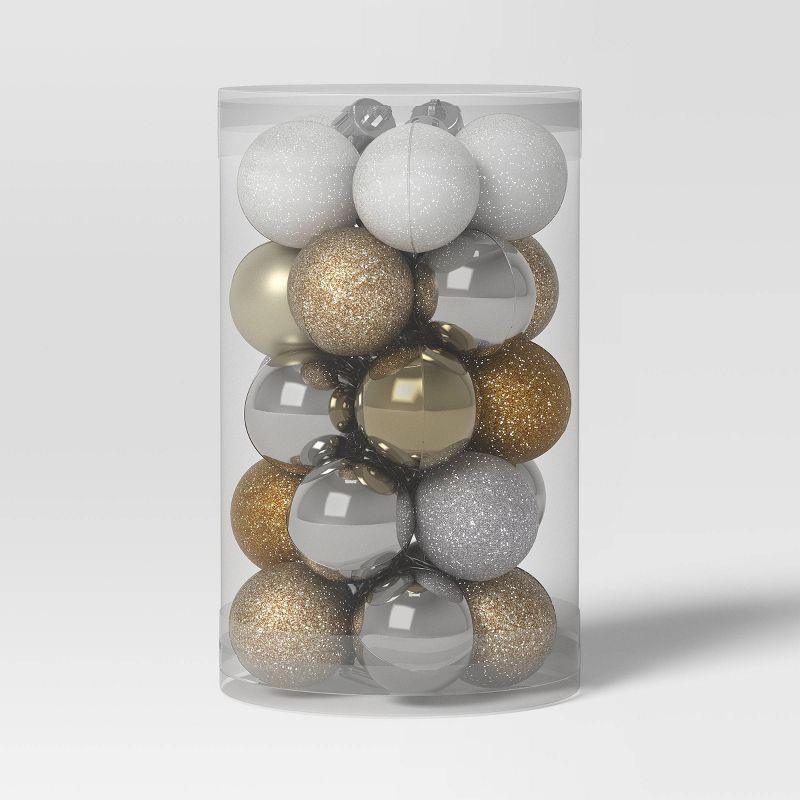 slide 3 of 3, 25ct Christmas 30mm Ornament Set Silver/Champagne/Gold/White - Wondershop™, 25 ct