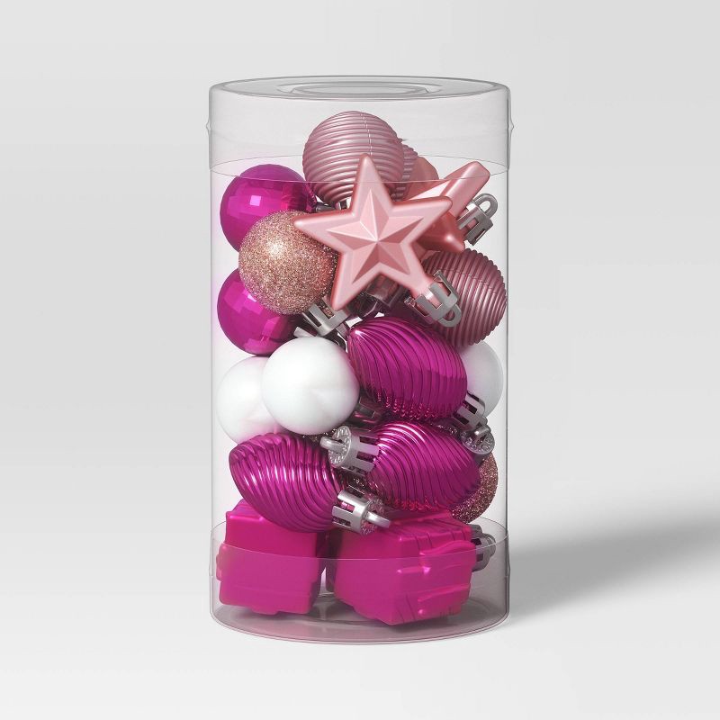 slide 3 of 4, 25ct Christmas 30mm Ornament Set Pink/White Iridescent - Wondershop™, 25 ct