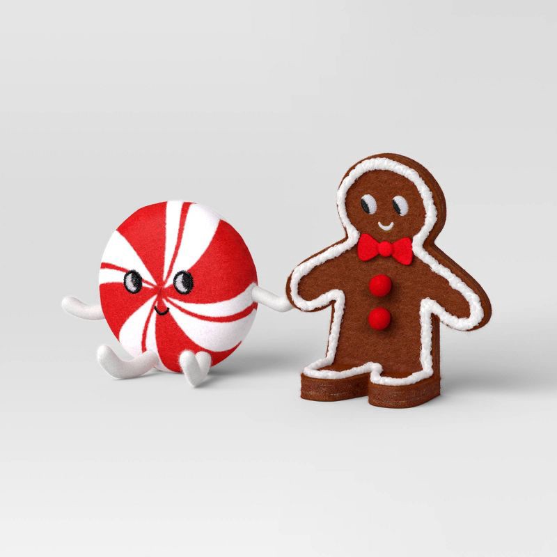 slide 1 of 4, Christmas Felt Duo Figural Peppermint and Gingerbread Man - Wondershop™, 1 ct