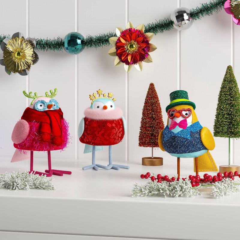 slide 2 of 5, 4.25" 3pk Christmas Featherly Friends™ Decor Tinsel Tidings - Wondershop™, 3 ct