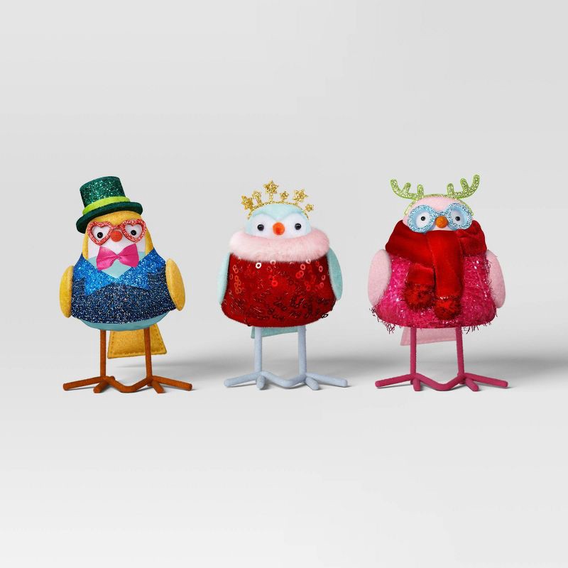 slide 1 of 5, 4.25" 3pk Christmas Featherly Friends™ Decor Tinsel Tidings - Wondershop™, 3 ct