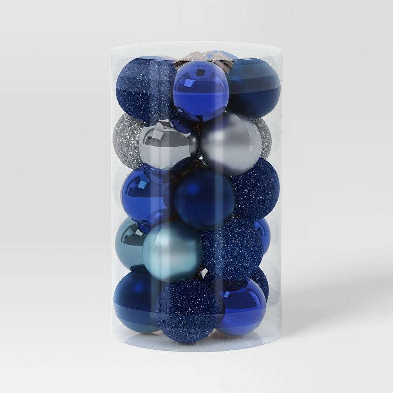 slide 3 of 4, 25ct Christmas 30mm Ornament Set Blue/Silver - Wondershop™, 25 ct