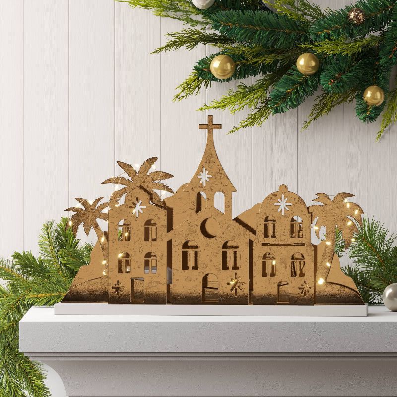 slide 2 of 4, 9.3" Christmas Lit Houses and Mountains Scene Decor - Wondershop™, 1 ct