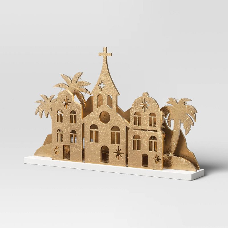 slide 4 of 4, 9.3" Christmas Lit Houses and Mountains Scene Decor - Wondershop™, 1 ct