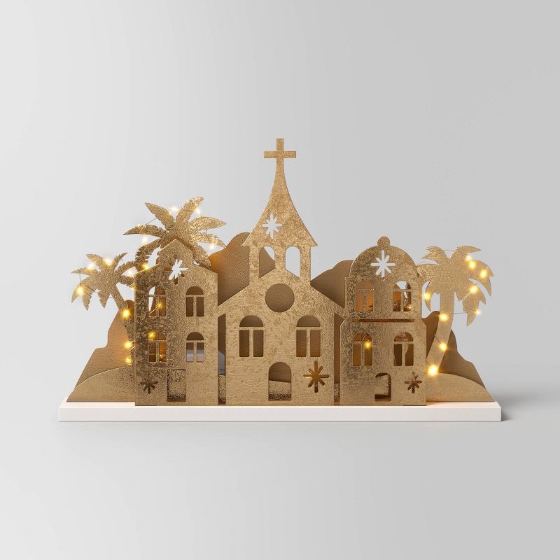 slide 1 of 4, 9.3" Christmas Lit Houses and Mountains Scene Decor - Wondershop™, 1 ct
