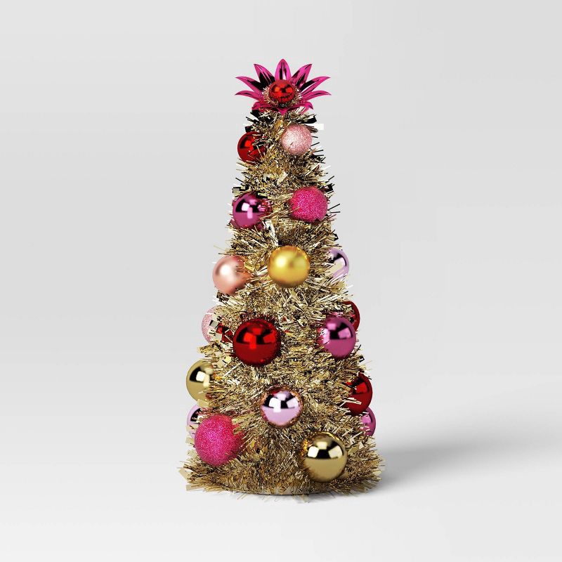 slide 1 of 3, 12.5" Christmas Tinsel Tree Gold - Wondershop™, 1 ct