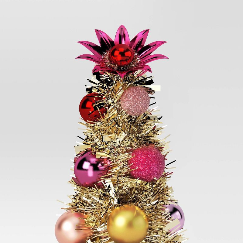 slide 3 of 3, 12.5" Christmas Tinsel Tree Gold - Wondershop™, 1 ct
