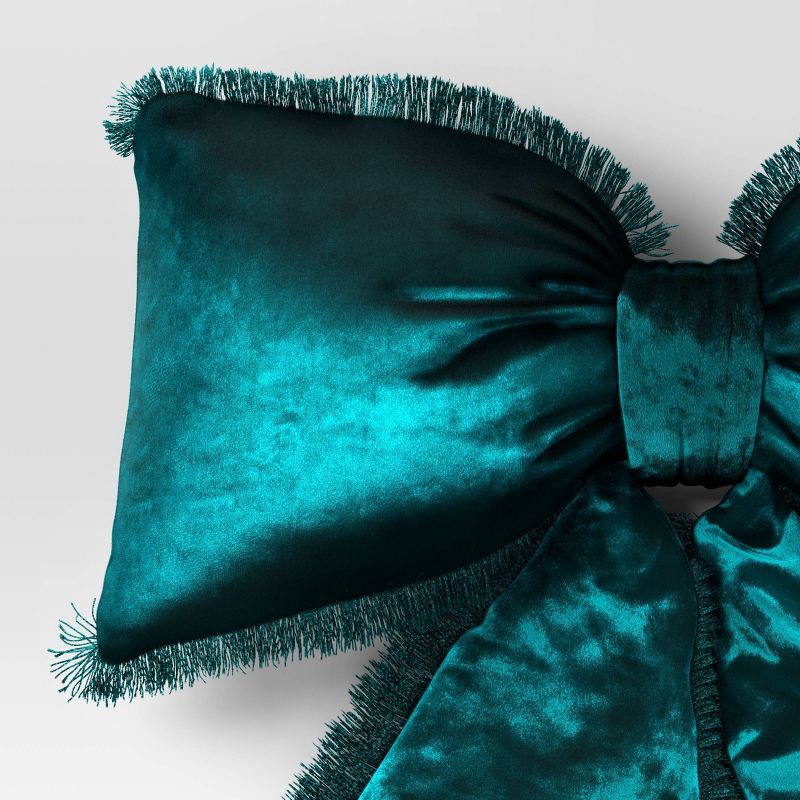 slide 3 of 3, 20" Christmas Bow Shaped Pillow Green - Wondershop™, 1 ct